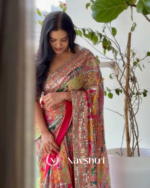 Pulsating Multicolor Chinon Silk Printed Mirror Work Saree - Image 6