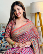 Tantalizing Multicolor Chinon Silk Printed Mirror Work Saree - Image 4