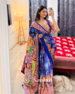 Zephyr Multicolor Chinon Silk Printed Mirror Work Saree