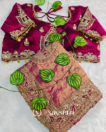 Designer Pink Embroidery Work Chiffon Silk Saree With Glittering Full Stitched Blouse - Image 7