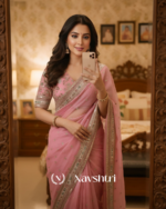 Invaluable Pink Organza Silk Sequence Work Saree With Glittering Blouse Piece - Image 7