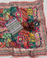 Pulsating Multicolor Chinon Silk Printed Mirror Work Saree - Image 6