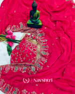 Proficient Dark Pink Fendy Silk Sequence Embroidery Work Saree With Stitched Blouse - Image 8
