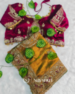 Resonant Mustard Embroidery Work Chiffon Silk Saree With Phenomenal Full Stitched Blouse - Image 7