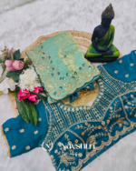 Extraordinary Turquoise Fendy Silk Sequence Embroidery Work Saree With Stitched Blouse - Image 7