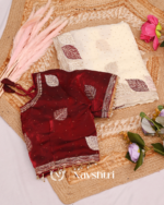 Lagniappe Off White Fancy Silk Embroidery Work Saree With Stitched Blouse - Image 7