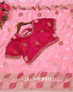 Flameboyant Pink Fancy Silk Embroidery Work Saree With Stitched Blouse - Image 7