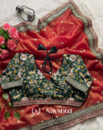 Chatoyant Red Cursh Silk Saree With Stunner Stitched Blouse - Image 8