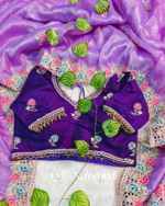 Winsome Lavender Embroidery Work Cursh Silk Saree With Seraphic Full Stitched Blouse - Image 8