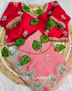 Precious Pink Embroidery Work Cursh Silk Saree With Stunning Full Stitched Blouse - Image 7