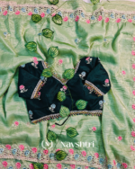 Outstanding Pista Embroidery Work Cursh Silk Saree With Vibrant Full Stitched Blouse - Image 7