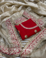 Seraglio Beige Embroidery Work Tweel Net Silk Saree With Divine Blouse Piece - Image 7