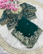 Exquisite Dark Green Embroidery Work Fancy Silk Saree With Rhapsodic Full Stitched Blouse - Image 2