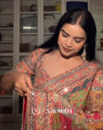 Pulsating Multicolor Chinon Silk Printed Mirror Work Saree - Image 7
