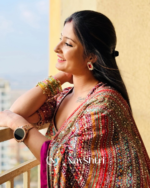 Tantalizing Multicolor Chinon Silk Printed Mirror Work Saree - Image 5
