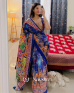 Zephyr Multicolor Chinon Silk Printed Mirror Work Saree - Image 7