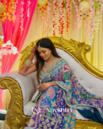 Pulsating Multicolor Chinon Silk Printed Mirror Work Saree - Image 8