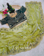 Pulsating Green Fendy Silk Sequence Embroidery Work Saree With Stitched Blouse - Image 8