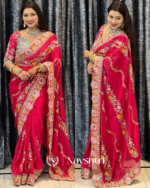 Seraphic Dark Pink Rangoli Silk Sequence Embroidery Work Saree With Stitched Blouse - Image 9