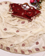 Lagniappe Off White Fancy Silk Embroidery Work Saree With Stitched Blouse - Image 8