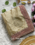 Beige color soft jimichu fabric Embroidery Sequence and Coding Lace work with beautiful golden jari�butta design - Image 8
