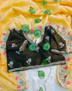 Murmurous Yellow Embroidery Work Cursh Silk Saree With Sempiternal Full Stitched Blouse - Image 8