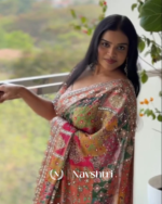Pulsating Multicolor Chinon Silk Printed Mirror Work Saree - Image 8