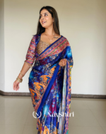 Zephyr Multicolor Chinon Silk Printed Mirror Work Saree - Image 8