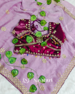 Ethereal Lavender Embroidery Work Jimmy Choo Silk Saree With Scrumptious Full Stitched Blouse - Image 8