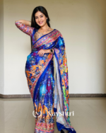 Zephyr Multicolor Chinon Silk Printed Mirror Work Saree - Image 9