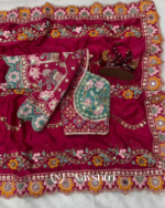 Seraphic Dark Pink Rangoli Silk Sequence Embroidery Work Saree With Stitched Blouse - Image 10