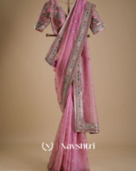 Invaluable Pink Organza Silk Sequence Work Saree With Glittering Blouse Piece - Image 9