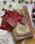 Beige color soft jimichu fabric Embroidery Sequence and Coding Lace work with beautiful golden jari�butta design - Image 9