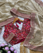 Beige color soft jimichu fabric Embroidery Sequence and Coding Lace work with beautiful golden jari�butta design - Image 10