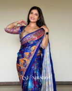 Zephyr Multicolor Chinon Silk Printed Mirror Work Saree - Image 10
