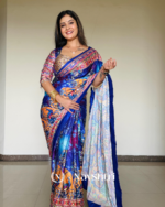 Zephyr Multicolor Chinon Silk Printed Mirror Work Saree - Image 11