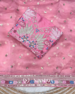 Invaluable Pink Organza Silk Sequence Work Saree With Glittering Blouse Piece - Image 12
