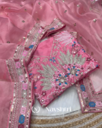 Invaluable Pink Organza Silk Sequence Work Saree With Glittering Blouse Piece - Image 13