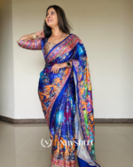 Zephyr Multicolor Chinon Silk Printed Mirror Work Saree - Image 13