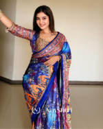 Zephyr Multicolor Chinon Silk Printed Mirror Work Saree - Image 14