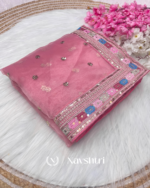 Invaluable Pink Organza Silk Sequence Work Saree With Glittering Blouse Piece - Image 14