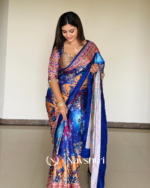 Zephyr Multicolor Chinon Silk Printed Mirror Work Saree - Image 15